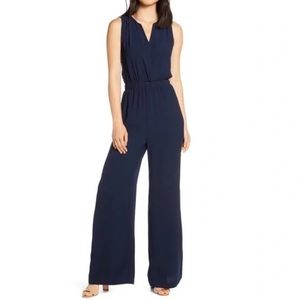 🆕 ELIZA J Blue Sleeveless V Neck Wide Leg Jumpsuit Size 8